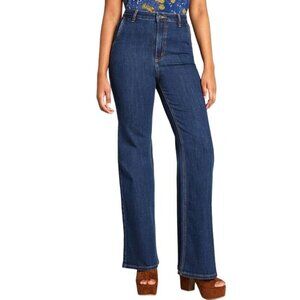 ModCloth The Grier Wide Leg Flare‎ Jeans Ultra High Rise Dark Blue Wash plus 26